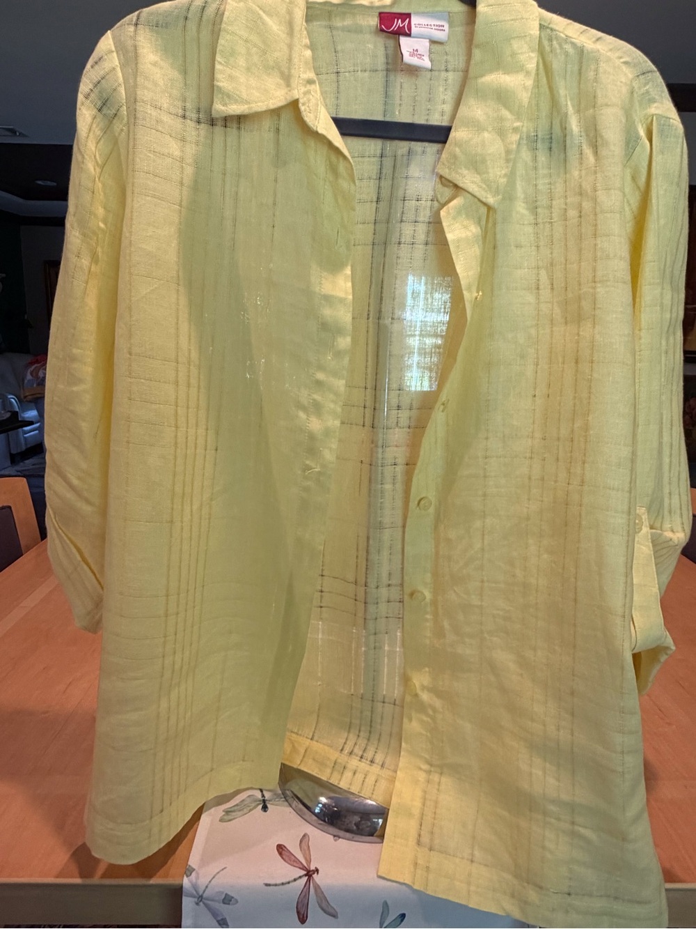 JM Collection Yellow Button-Front Blouse - Picture 2 of 14